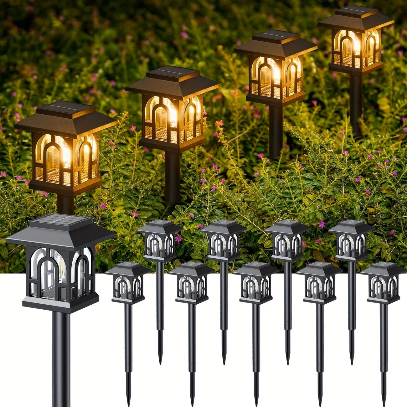 Ten Pack Solar Pathway Lights Outdoor LED Waterproof Landscape Decor
