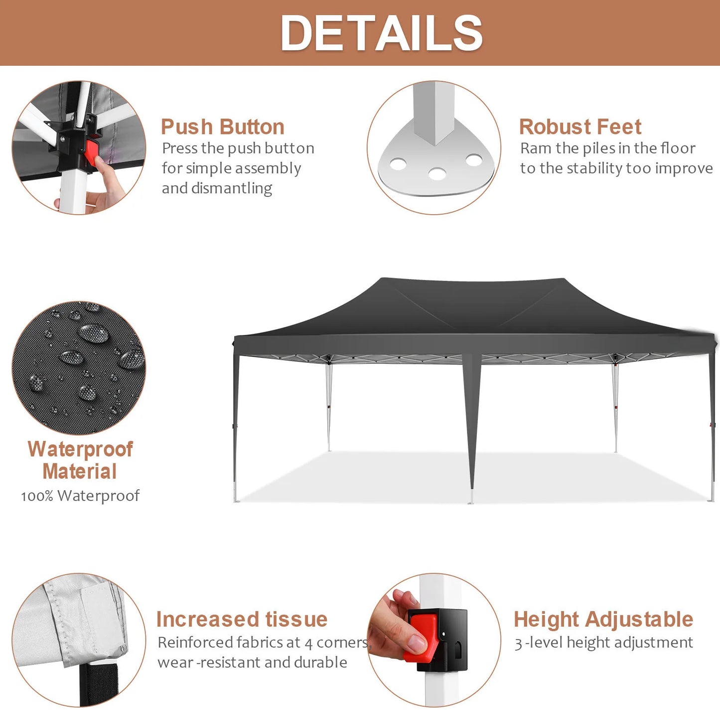 COBIZI Pop Up Gazebo Tent With Six Sidewalls For Outdoors