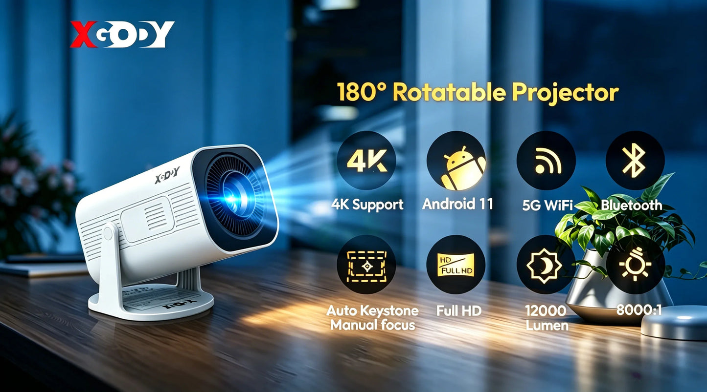 XGODY 4K LED Projector 12000 Lumens Wireless Home Theater Entertainment