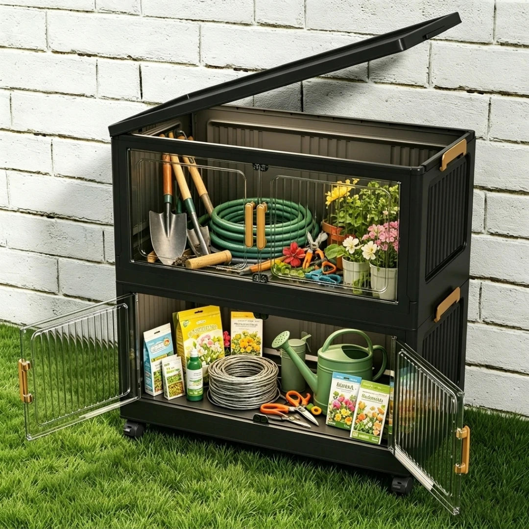 Foldable Outdoor Storage Cabinet Lockable Waterproof Garden Tool Organizer