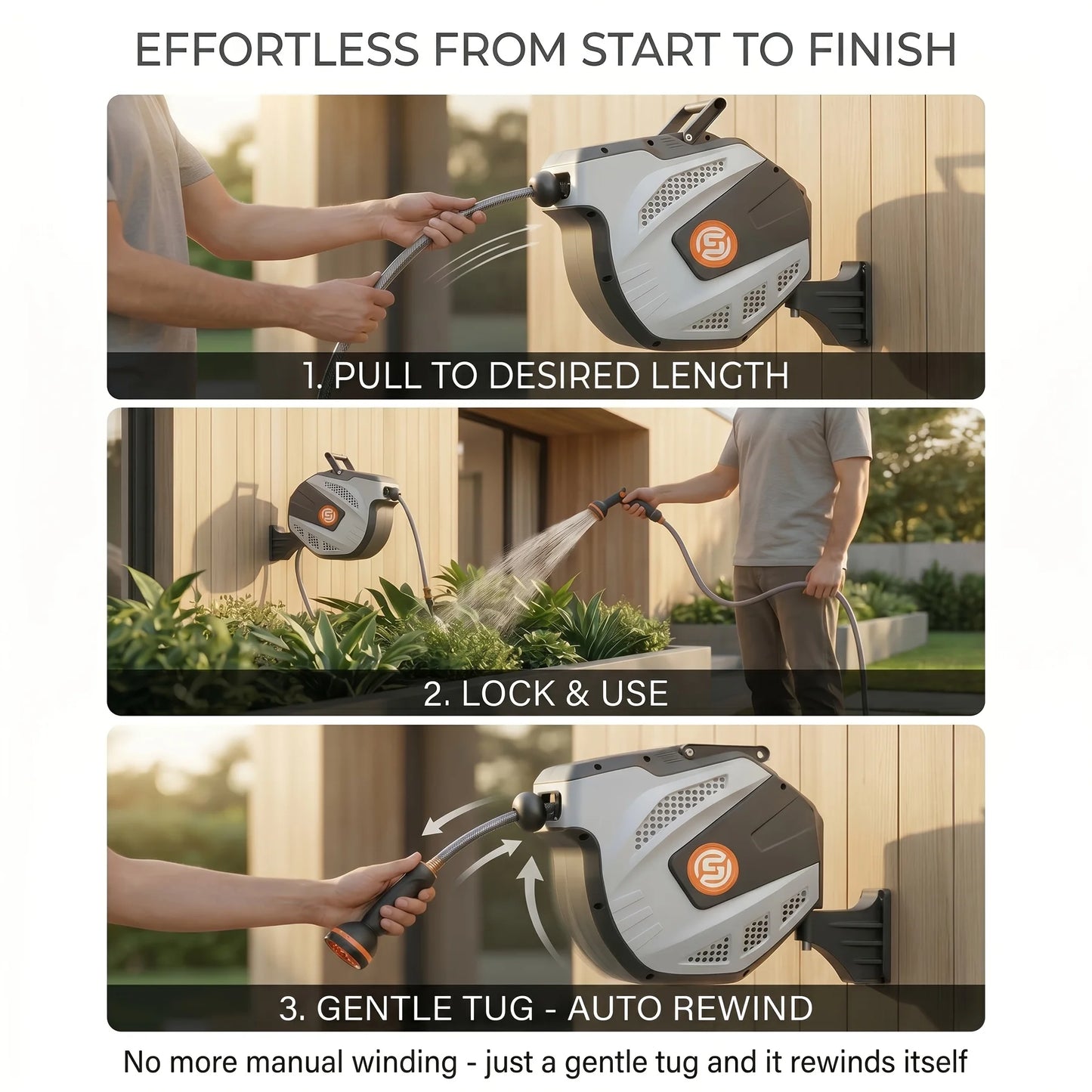 Self Retracting Garden Hose Reel With 10 Function Nozzle