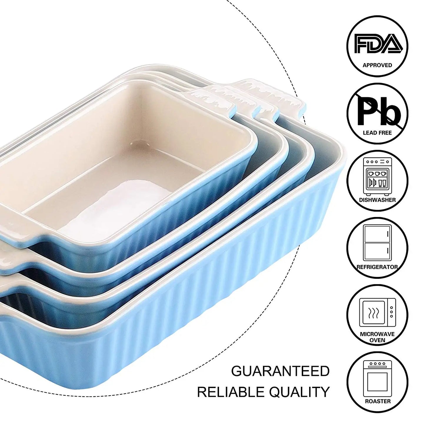 MALACASA Table Baking Dish Plate Set With Ceramic Handles