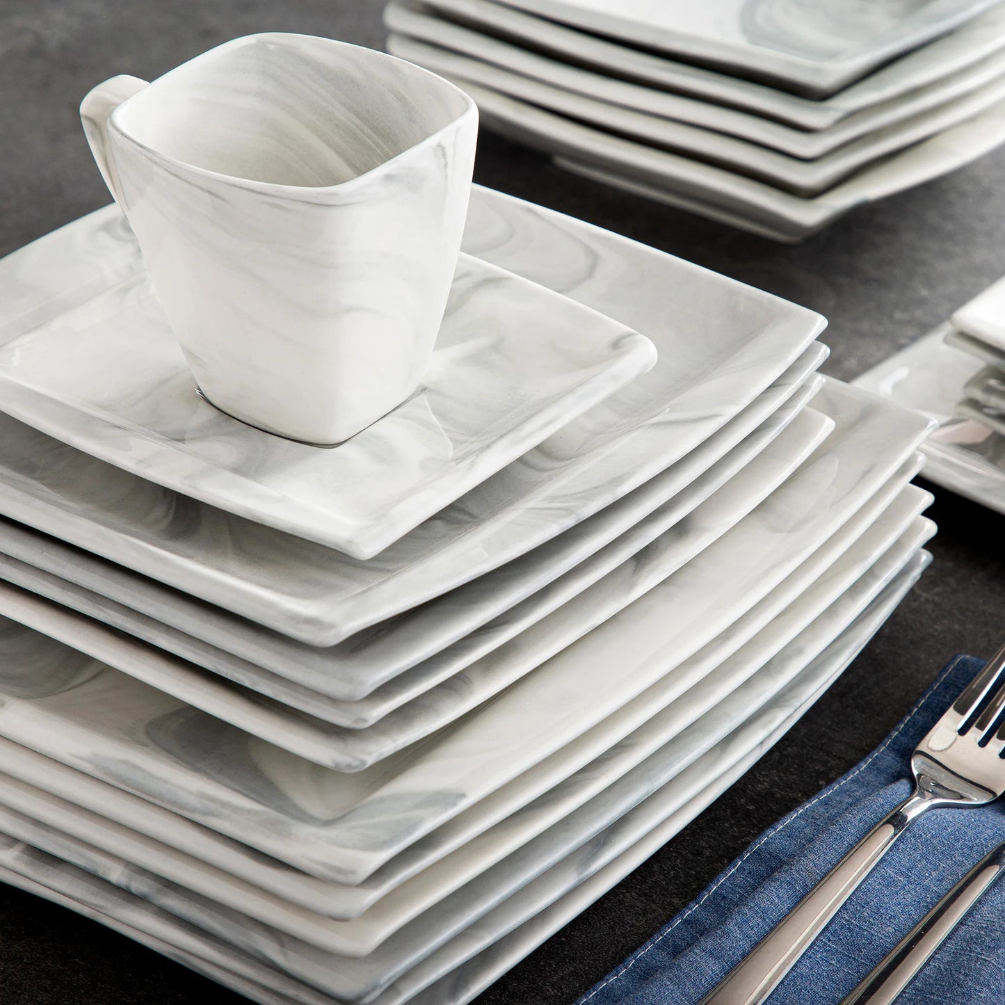 MALACASA Marble Porcelain Dinnerware Set Service for 12