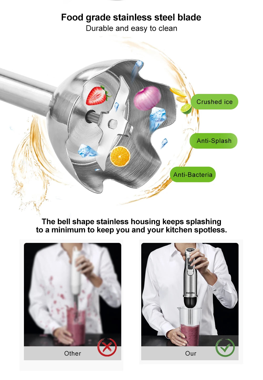 Biolomix 1200W Immersion Blender With Chopper And Smoothie Cup
