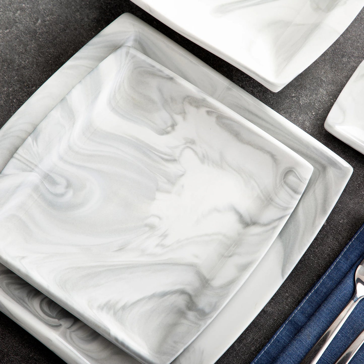 MALACASA Marble Porcelain Dinnerware Set Service for 12