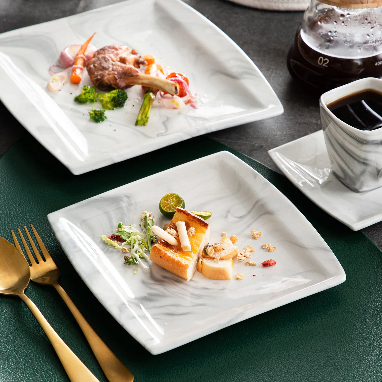 MALACASA Marble Porcelain Dinnerware Set Service for 12