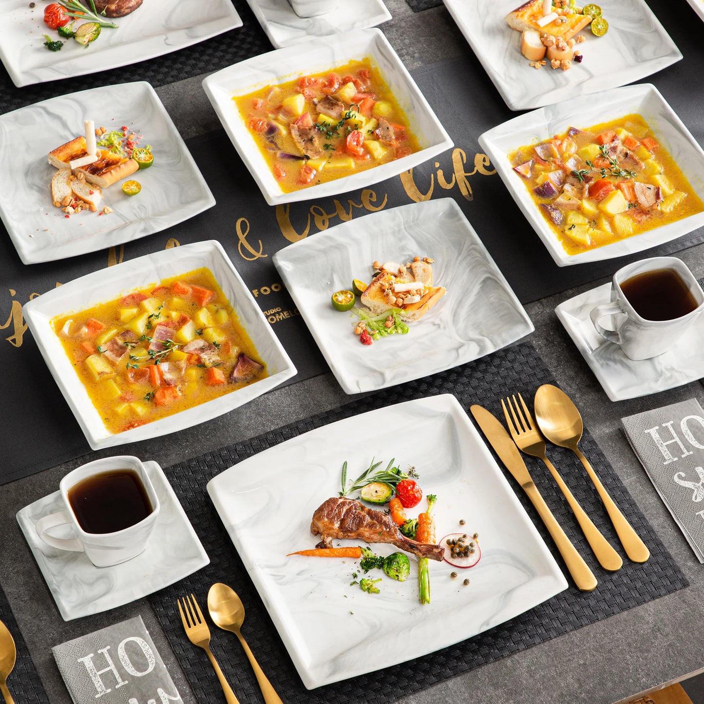 MALACASA Marble Porcelain Dinnerware Set Service for 12