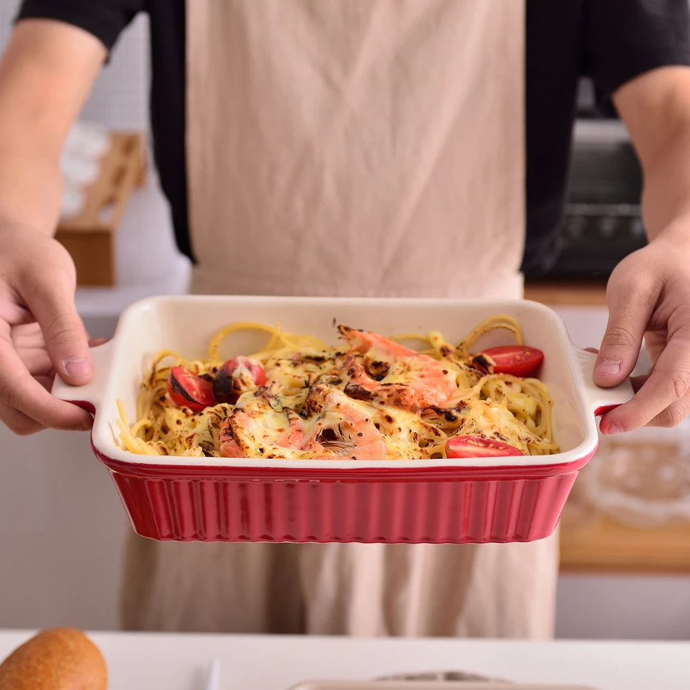 MALACASA Table Baking Dish Plate Set With Ceramic Handles
