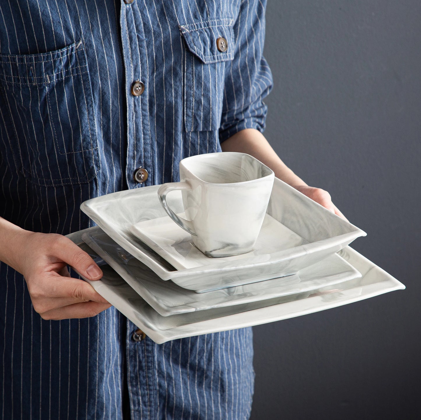MALACASA Marble Porcelain Dinnerware Set Service for 12