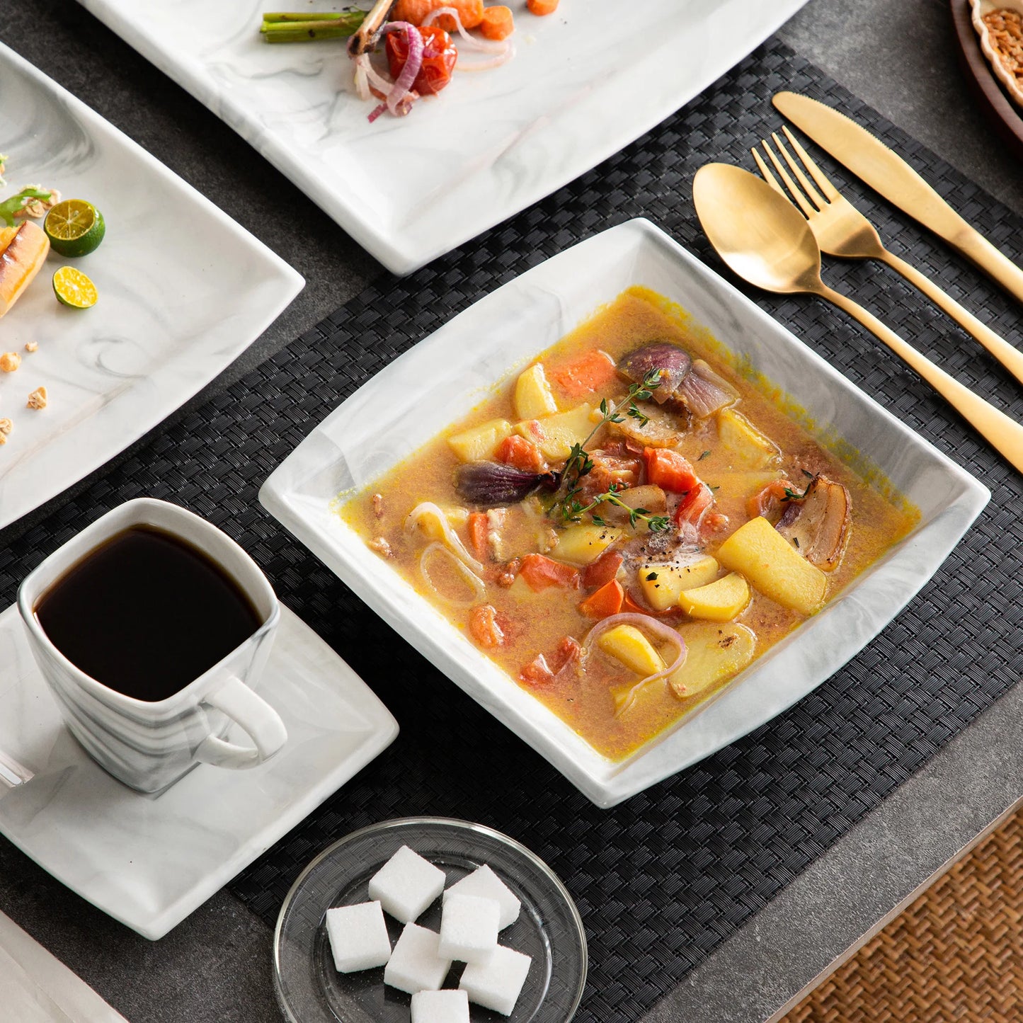 MALACASA Marble Porcelain Dinnerware Set Service for 12