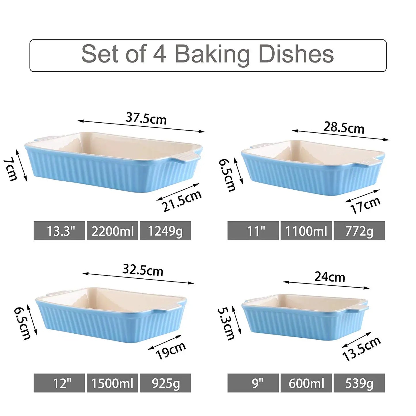 MALACASA Table Baking Dish Plate Set With Ceramic Handles