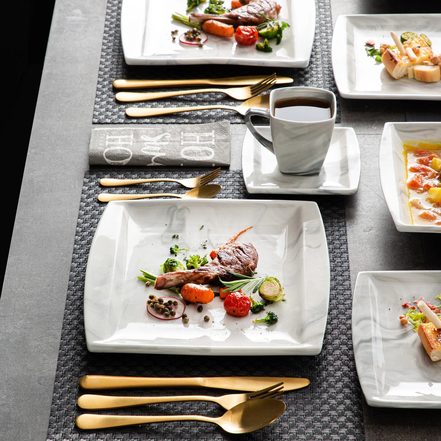 MALACASA Marble Porcelain Dinnerware Set Service for 12