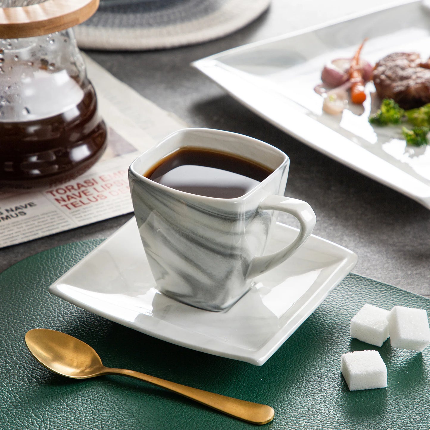 MALACASA Marble Porcelain Dinnerware Set Service for 12