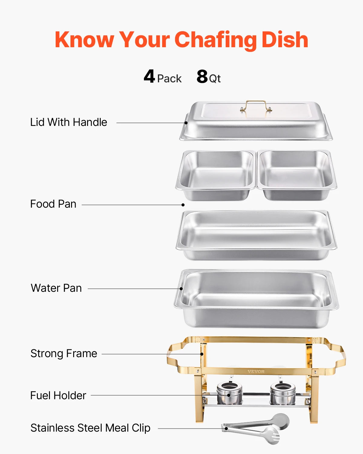 SucceBuy 4 Pack Chafing Dish Buffet Set Stainless Steel Chafer With Pans