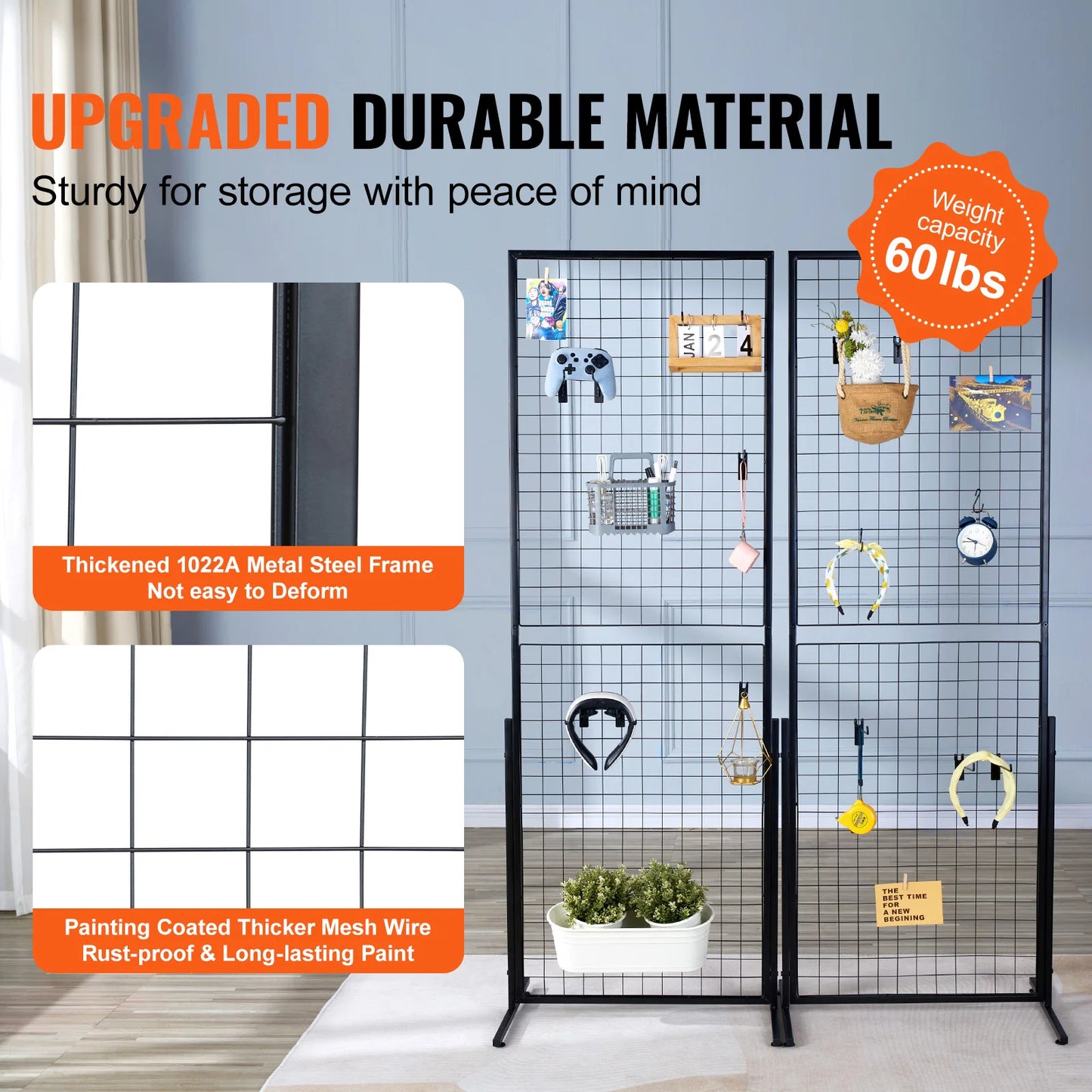 SucceBuy Grid Wall Panels Display Rack Double Sided With Hooks