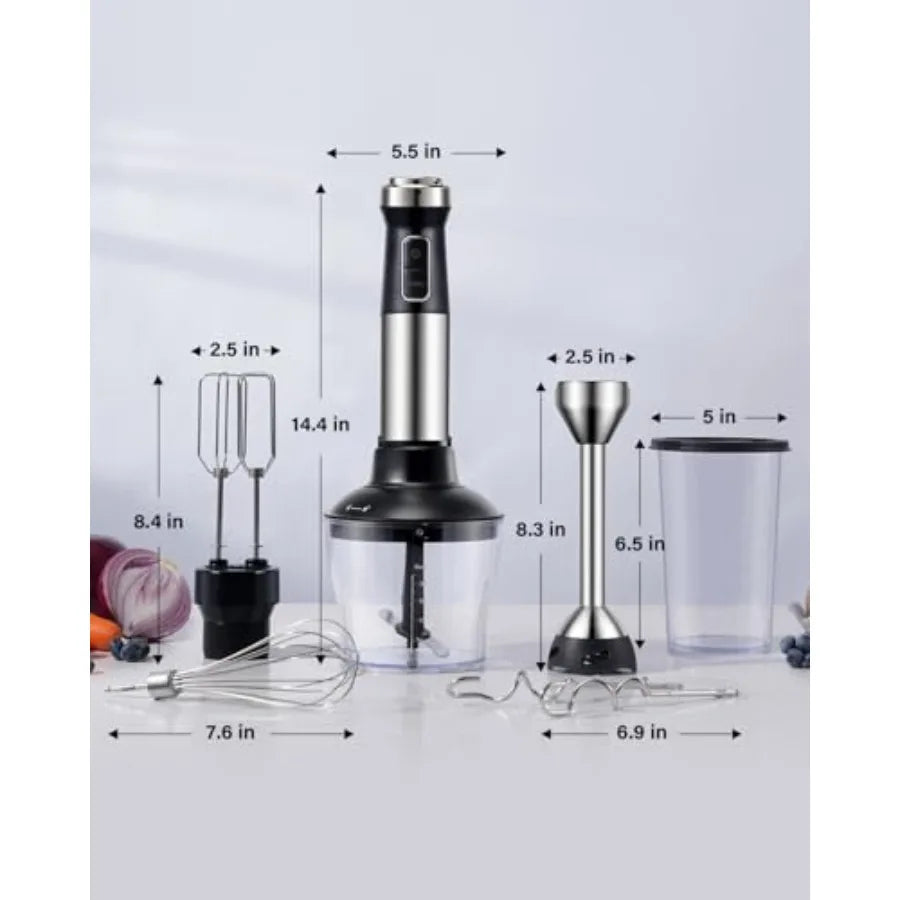6-In-1 Immersion Blender 1000W Hand Blender With Whisk Attachments