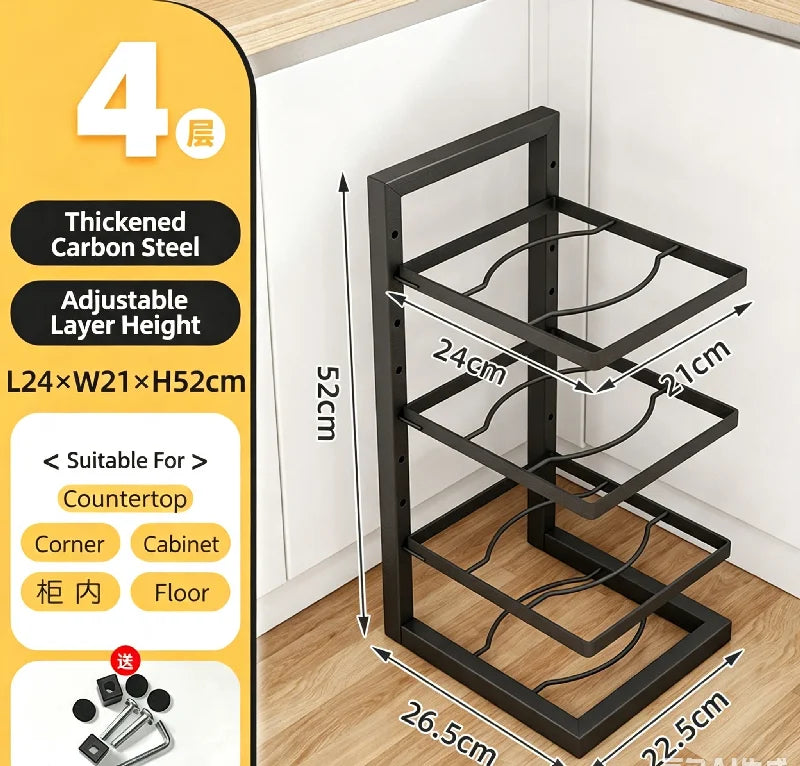 Multi Layer Adjustable Steel Pot And Pan Organizer Rack Kitchen