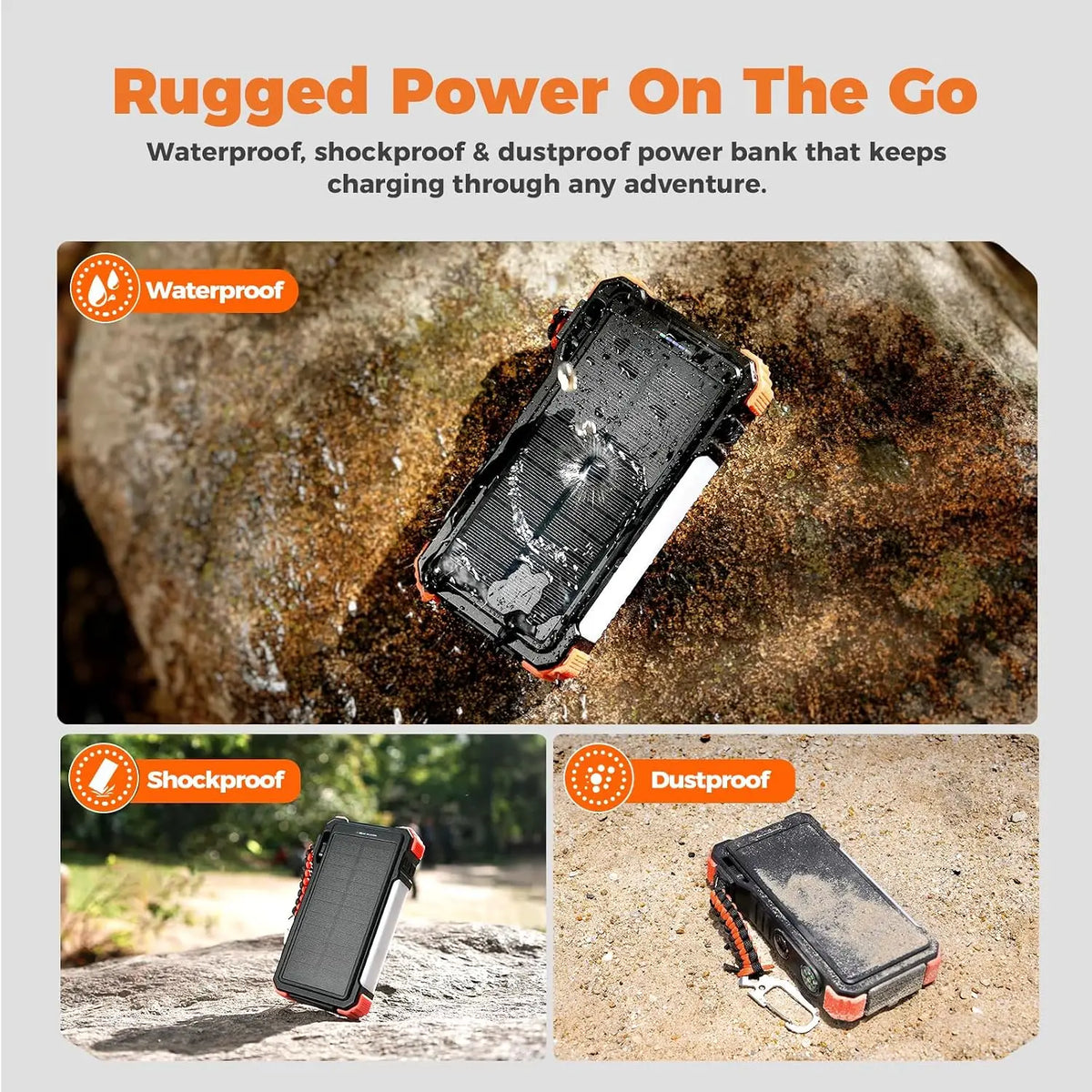 Solar Power Bank 20000mAh Built In Cables Wireless Charger