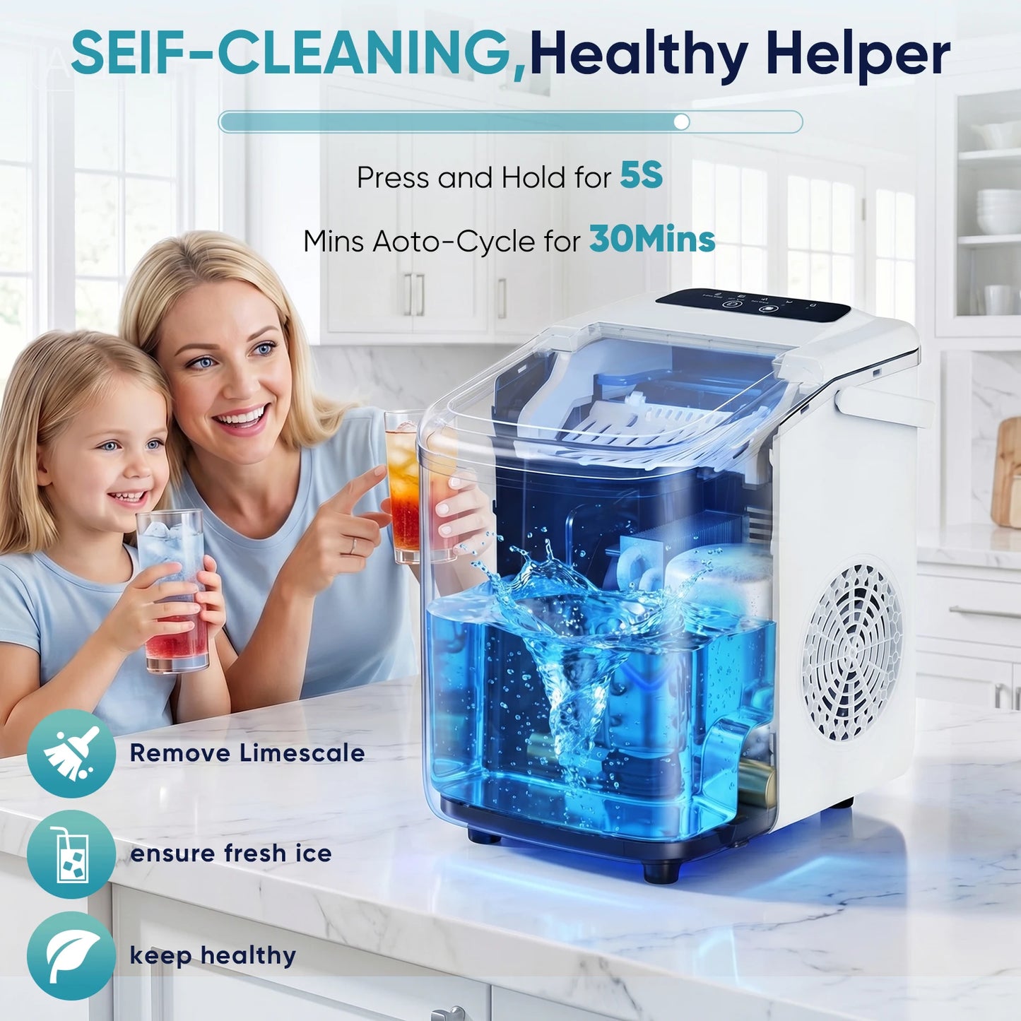 Portable Countertop Ice Maker With Scoop Basket And Handle