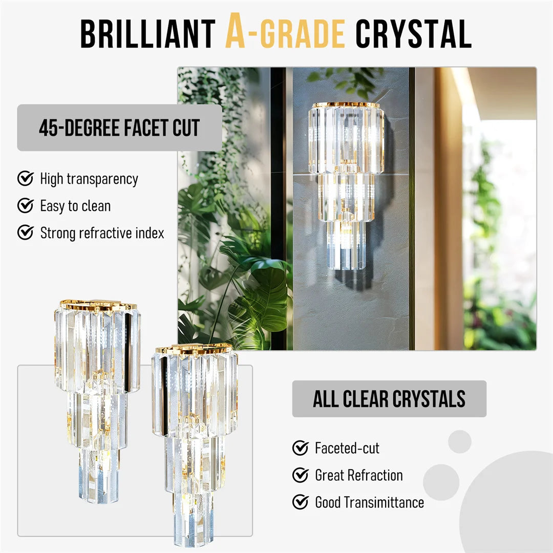 LUVODI Modern Crystal Wall Lamp 3 Layer Sconce Light E14