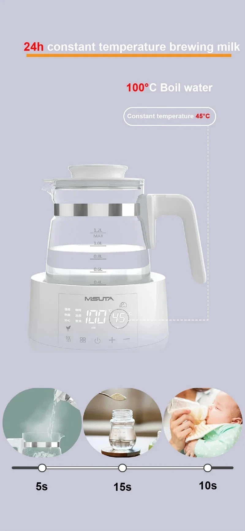 Luouphei Smart Baby Milk Warmer Electric Glass Kettle Temperature Control
