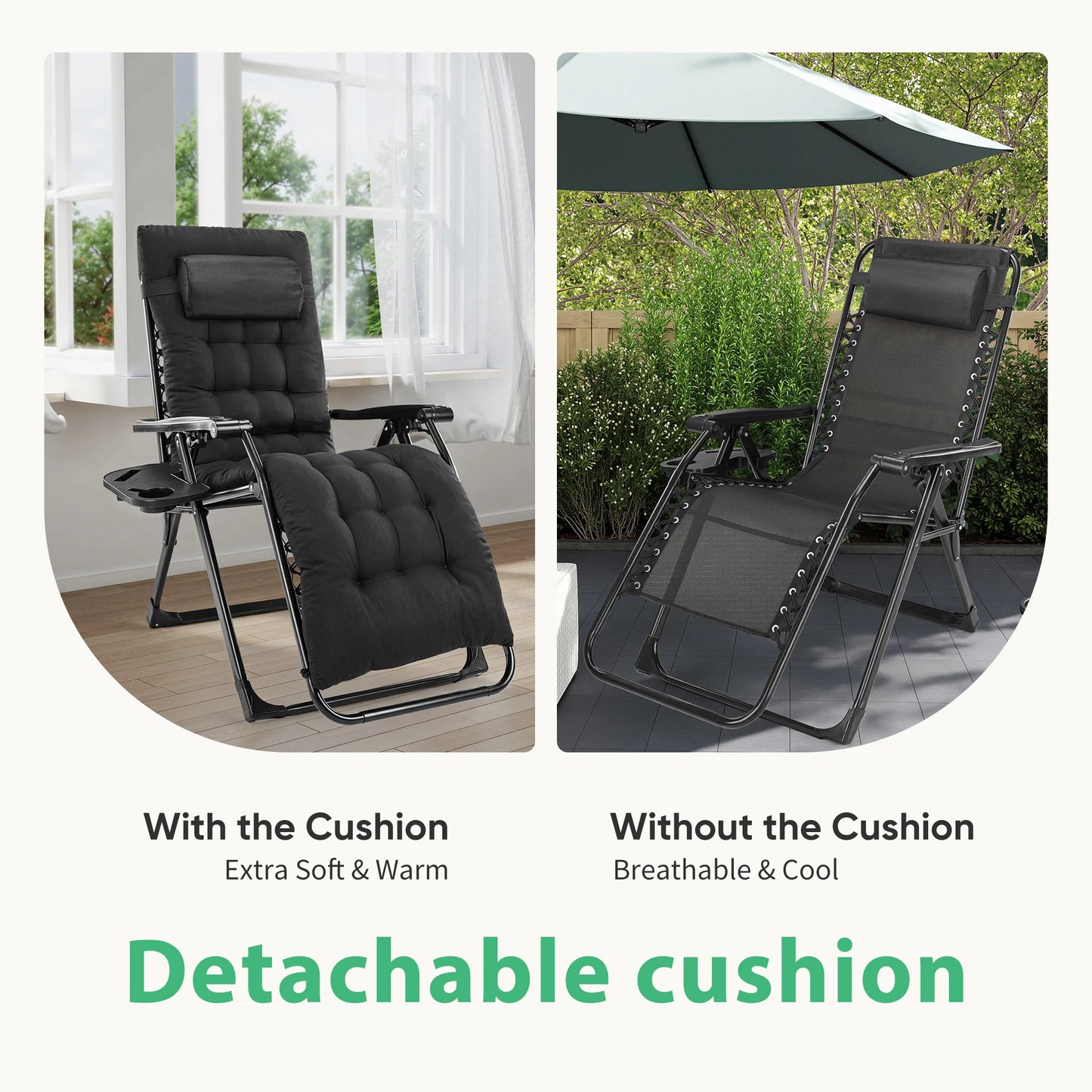 JHK Zero Gravity Recliner Outdoor Folding Lounge Chair With Cup Holder