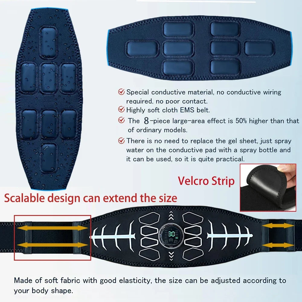 Abdominal EMS Muscle Stimulator Toning Belt For Abs Core Training Rechargeable Body Massager