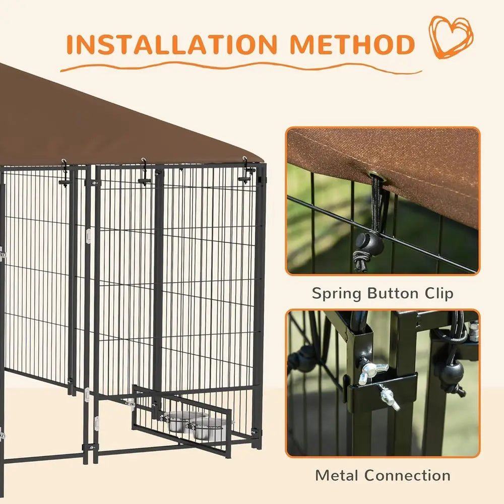 Outdoor Dog Kennel Covered Roof Play Pen Metal Garden Enclosure