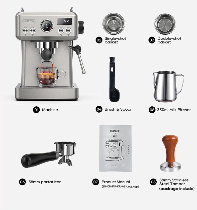 HiBREW 20 Bar Semi Automatic Espresso Machine With Portafilter