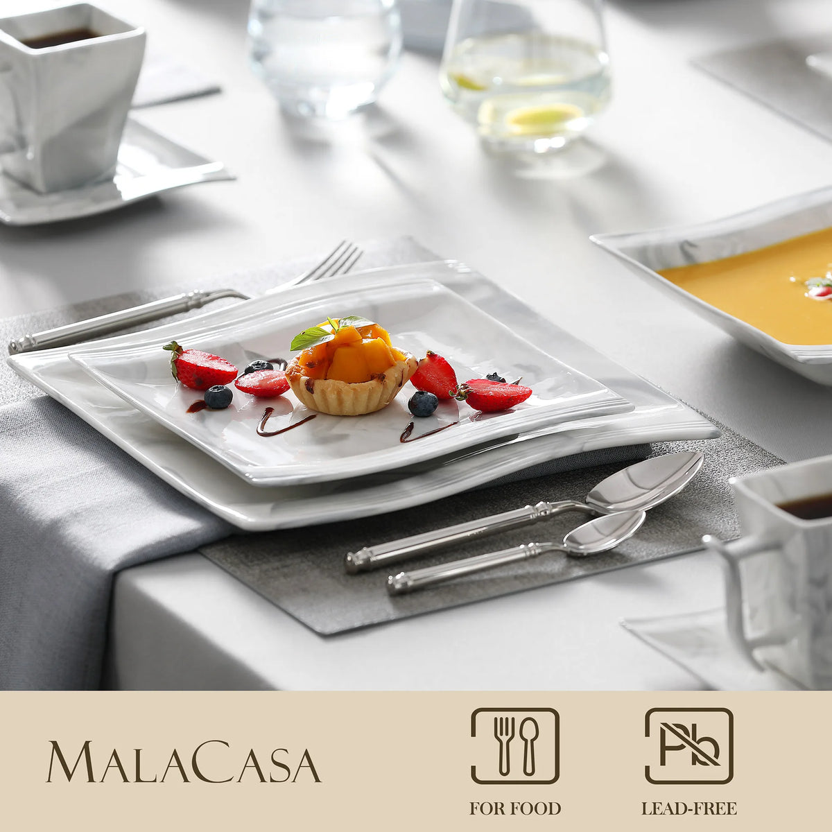 Malacasa Luxury Marble Finish Porcelain Dinnerware Set