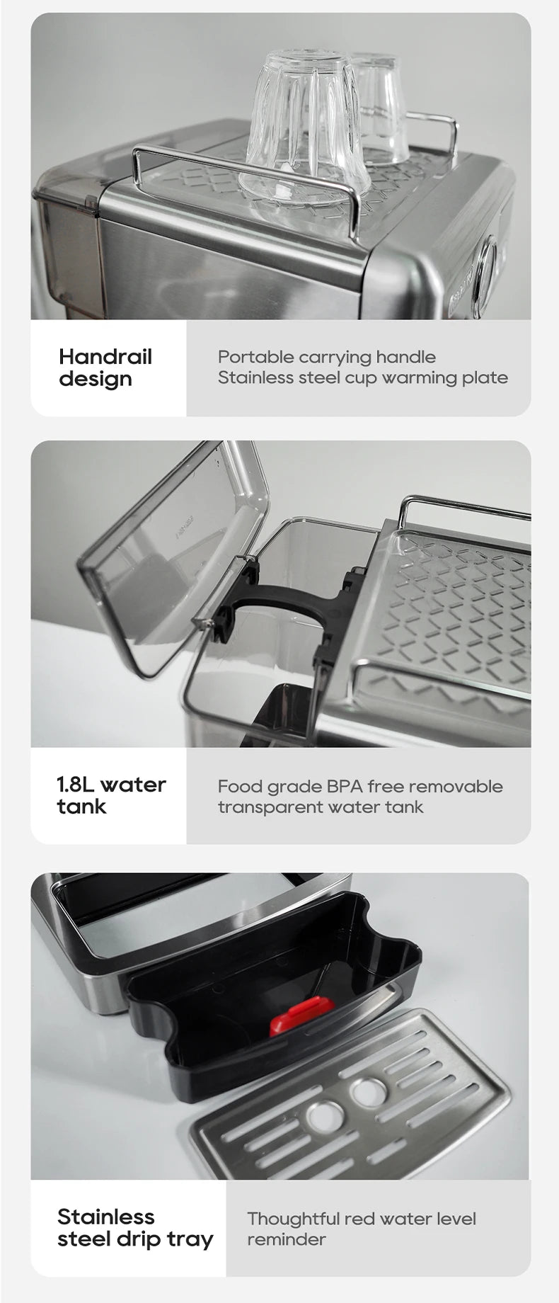 HiBREW 20 Bar Semi Automatic Espresso Machine With Portafilter