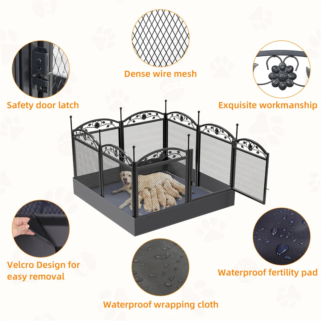 BINGOPAW Heavy Duty Dog Playpen 8 Panels Outdoor Iron Fence Waterproof Pad