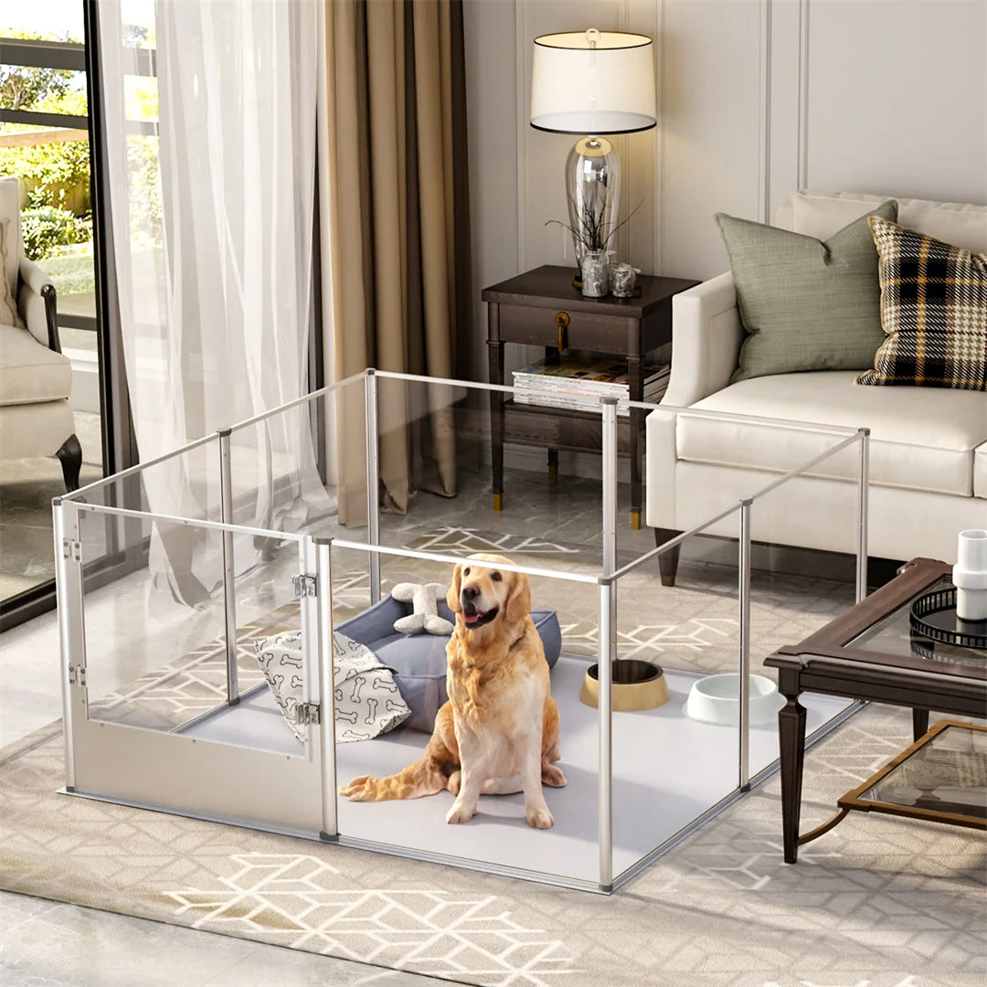 BINGOPAW Clear Acrylic Pet Playpen Whelping Pen With Waterproof Pad