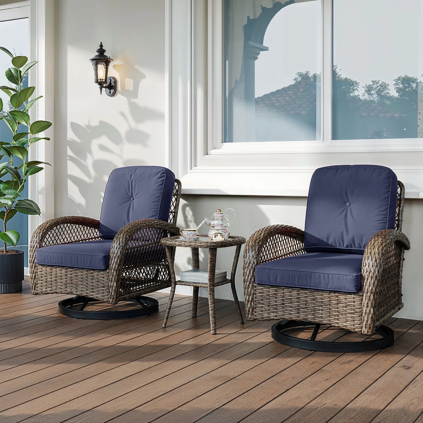 3 Piece Patio Furniture Set With Cushioned Bistro Chairs