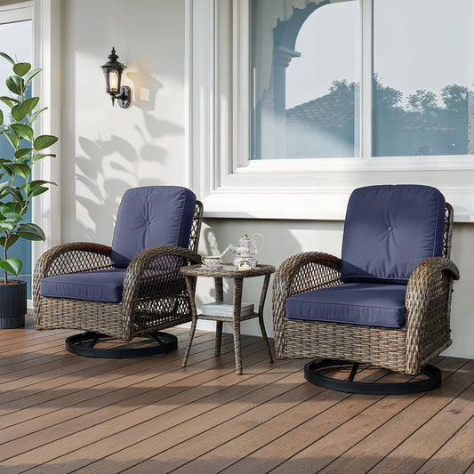 3 Piece Patio Furniture Set With Cushioned Bistro Chairs