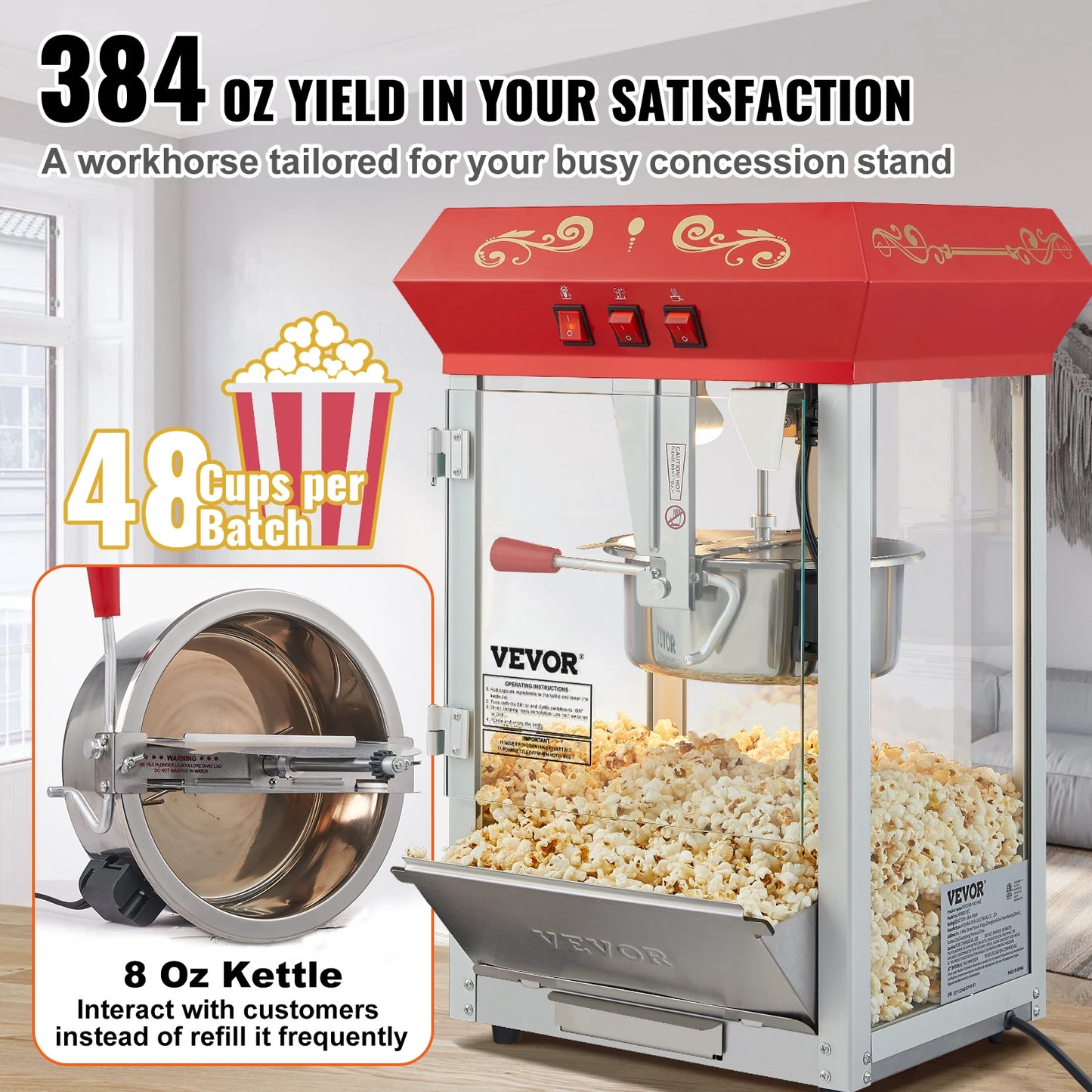 Succebuy Commercial Popcorn Maker Automatic Electric Popper Machine