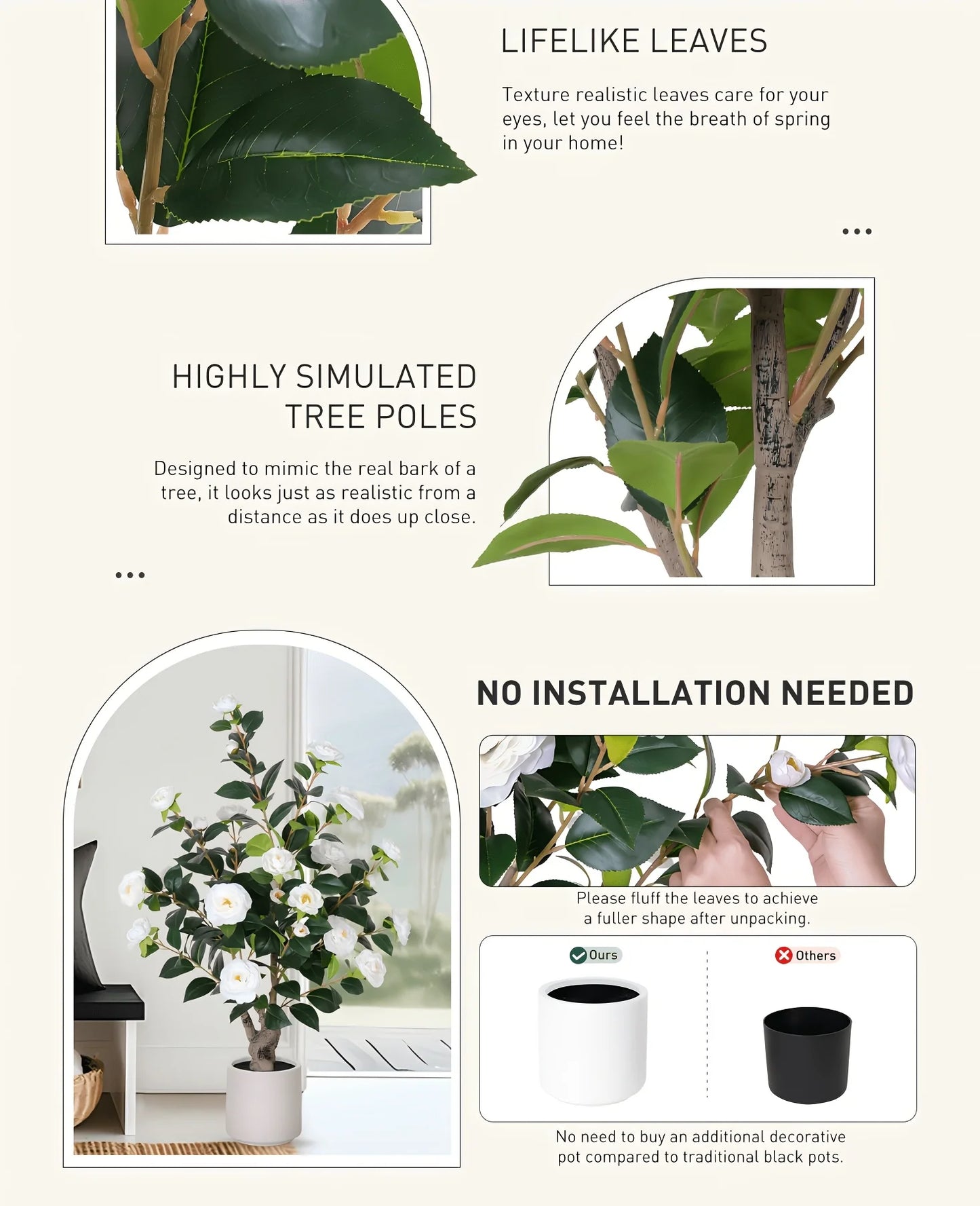 Two Pack Artificial Camellia Tree With Planter For Indoor Outdoor