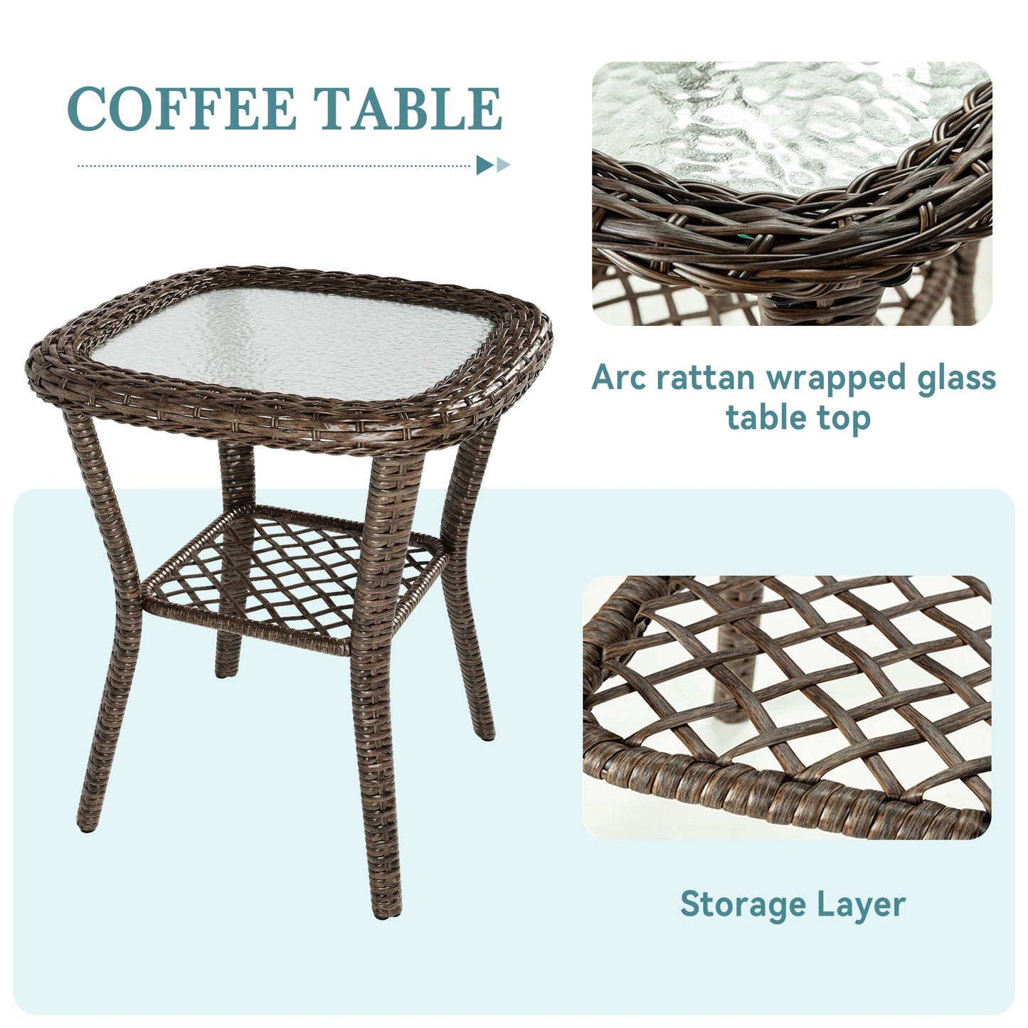 3 Piece Patio Furniture Set With Cushioned Bistro Chairs