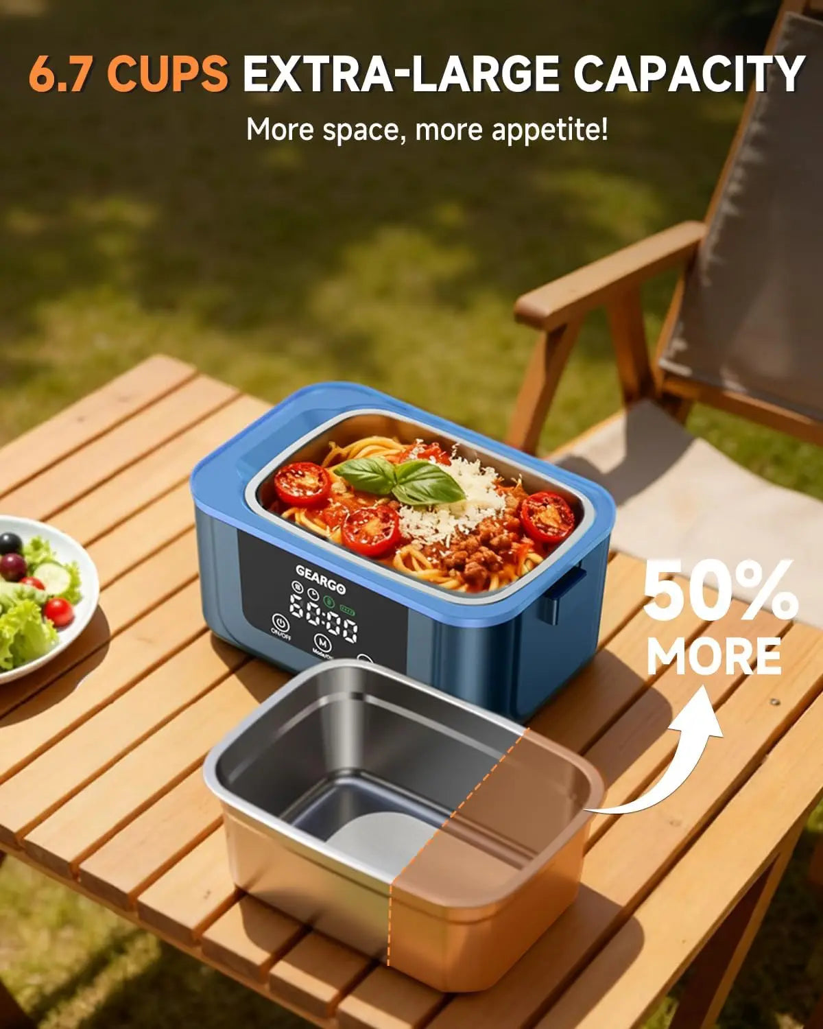 Cordless Electric Lunch Box Self Heating Portable 24 Hour Rechargeable