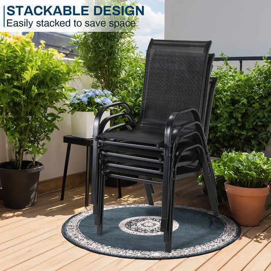 Folding Garden Chairs Set High Back Steel Iron Teslin Fabric