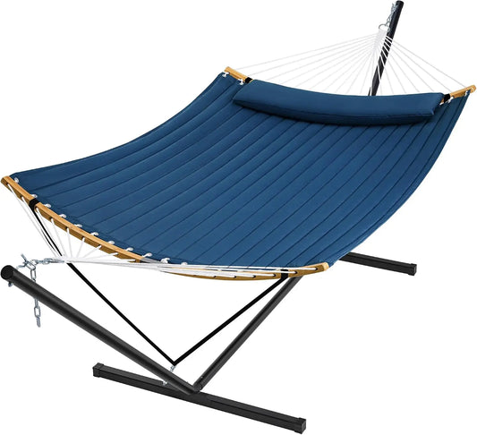 Curved Bar Hammock With Stand Two Person Heavy Duty Frame Detachable Pillow