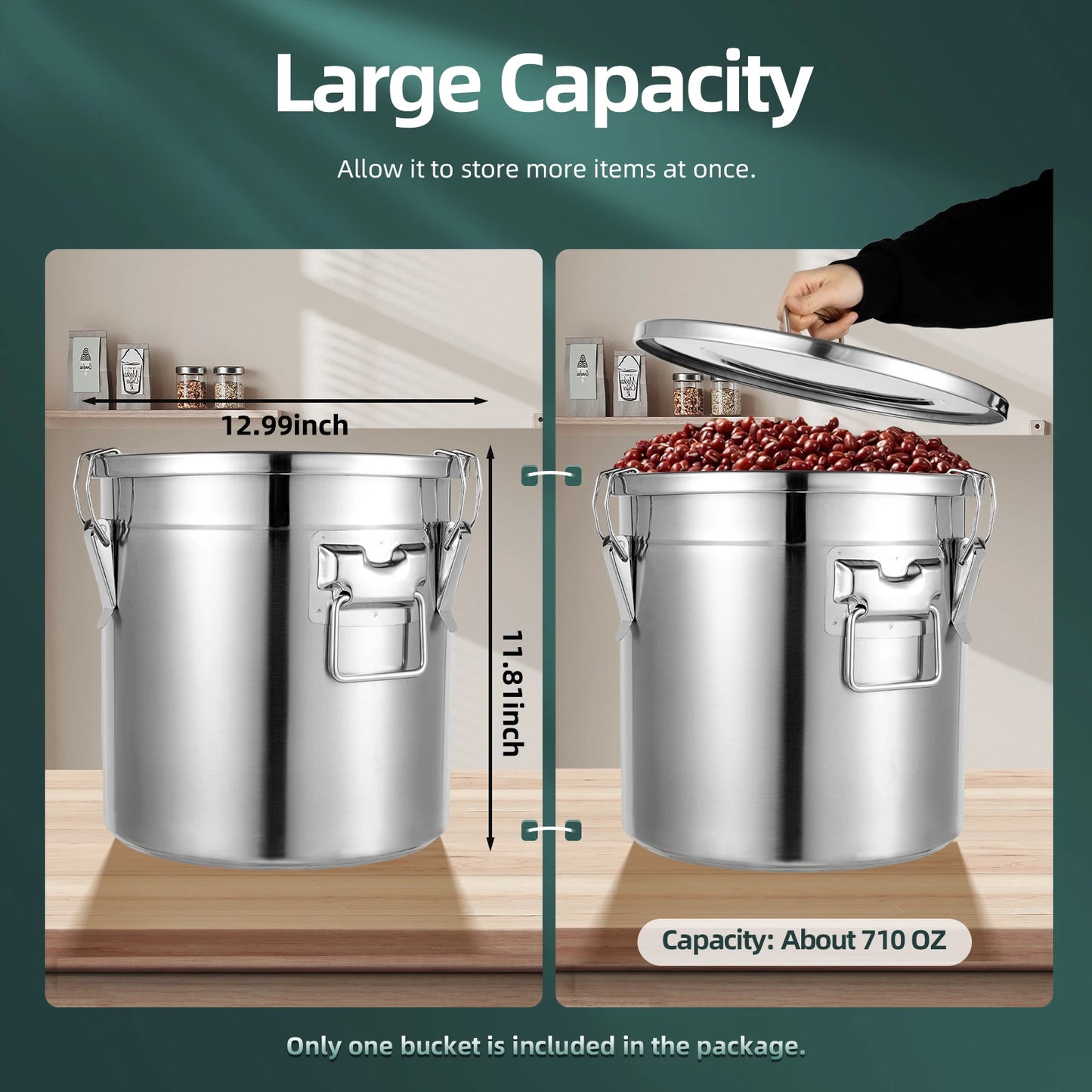 Bymaocar 304 Stainless Airtight Food Storage Container Locking Lid
