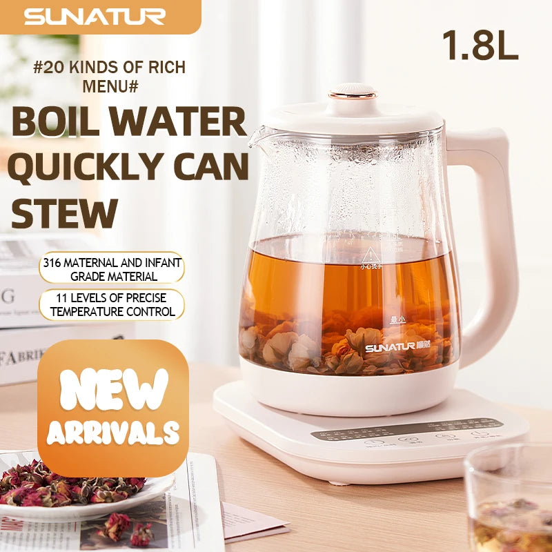 Sunatur Electric Glass Kettle 24 Hour Heat Preservation Auto Off