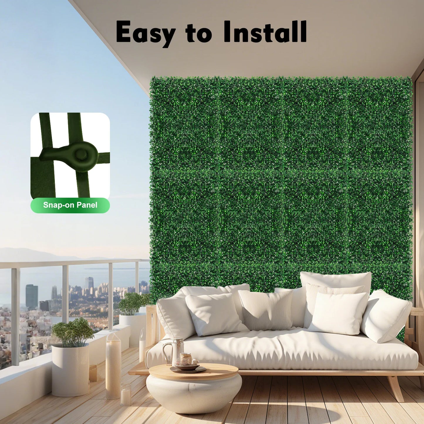 Create a lush, evergreen backdrop in minutes with this versatile 12-piece artificial grass mat panel set.