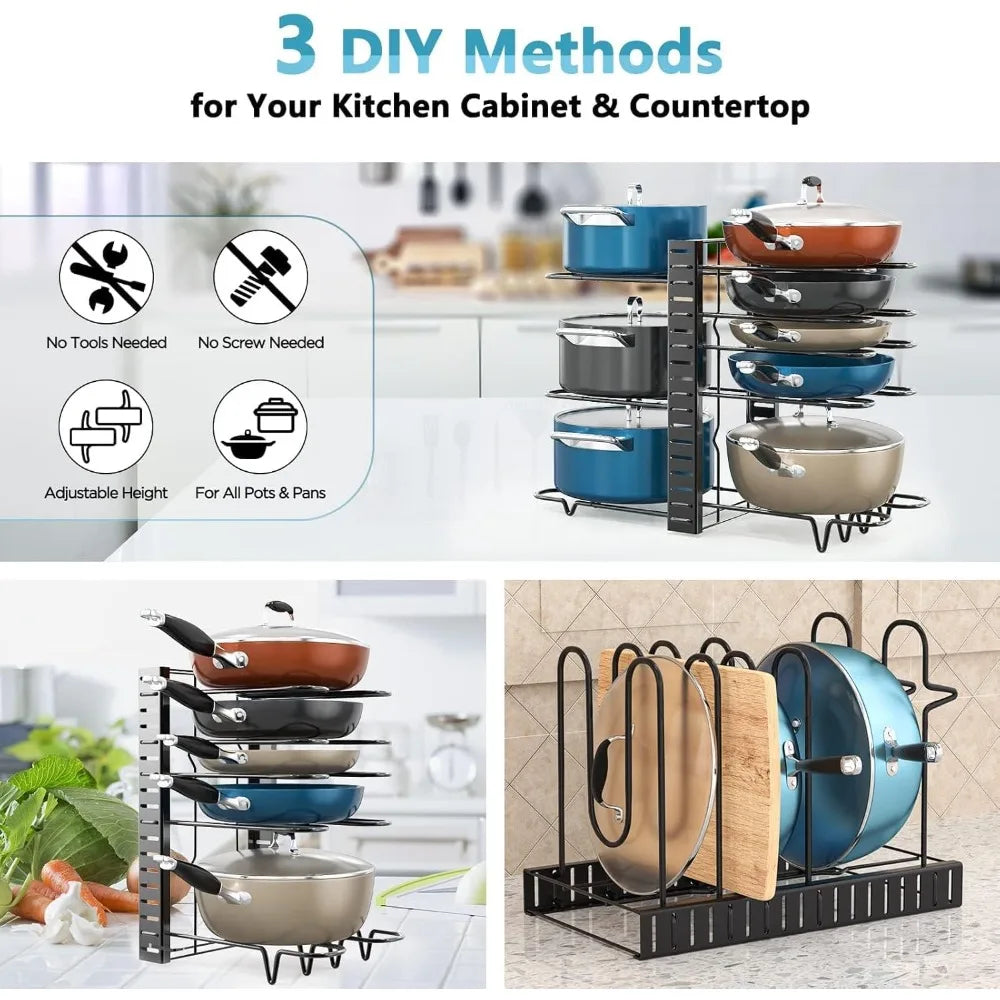 Adjustable Cabinet Pots And Pans Organizer Kitchen Storage Rack