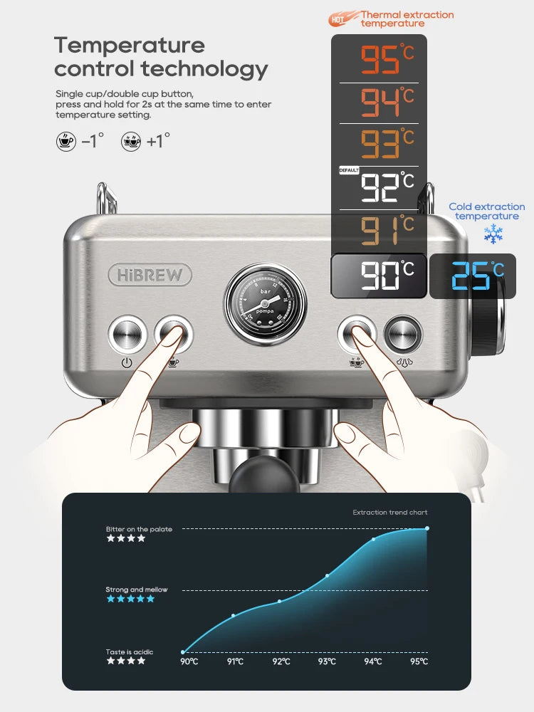 HiBREW 20 Bar Semi Automatic Espresso Machine With Portafilter
