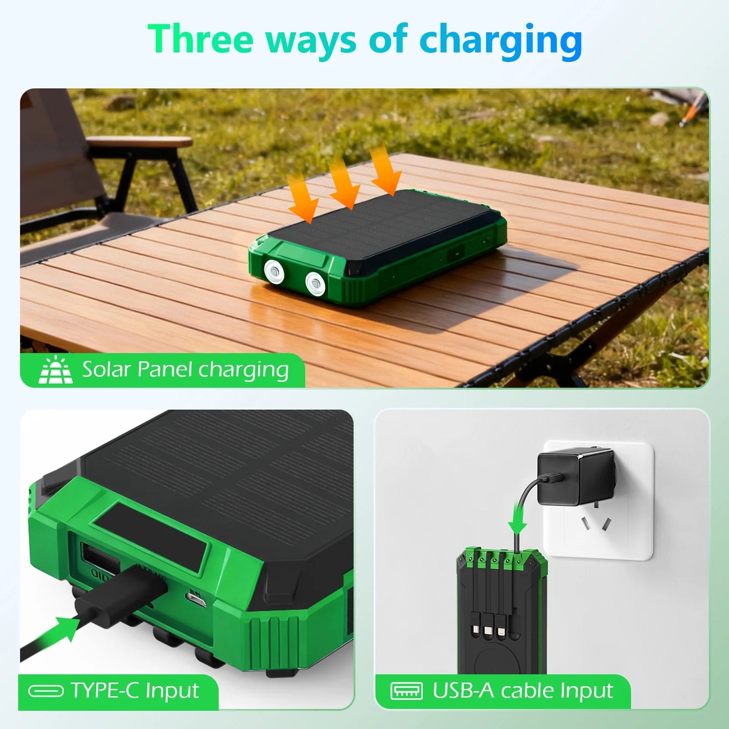 20000mAh Portable Solar Power Bank With Wireless Charging Led Lights