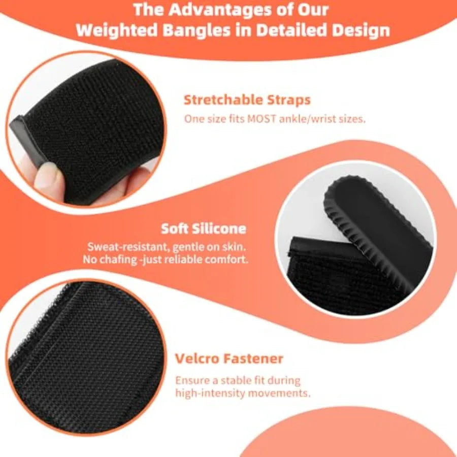 Adjustable Silicone Wrist and Ankle Weights for Home Gym Workouts Running Yoga Pilates Barre Strength Training Black