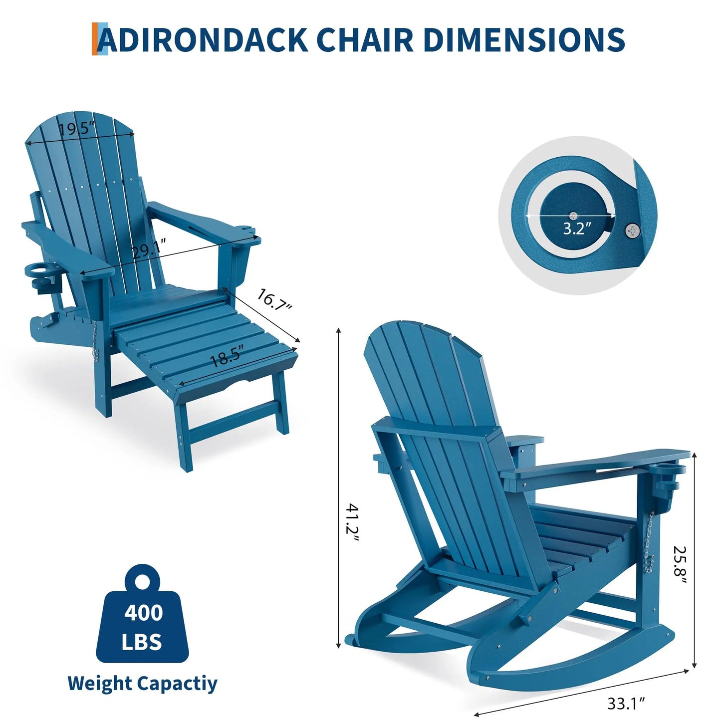Studyset 4 In 1 Folding Adirondack Rocking Chair With Ottoman Cup Holder