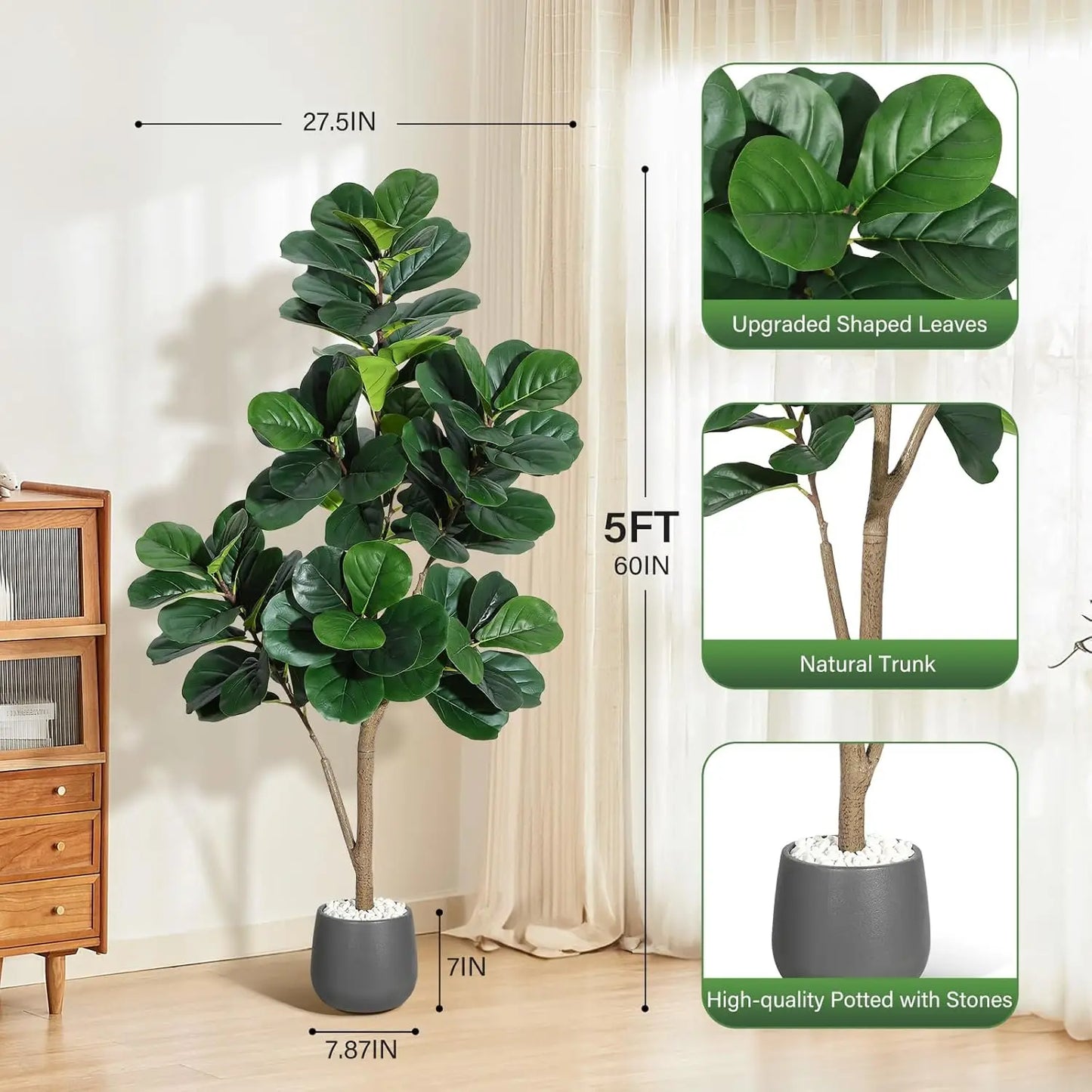 HiMiss Fiddle Leaf Fig Tree Artificial Realistic With Planter Pot